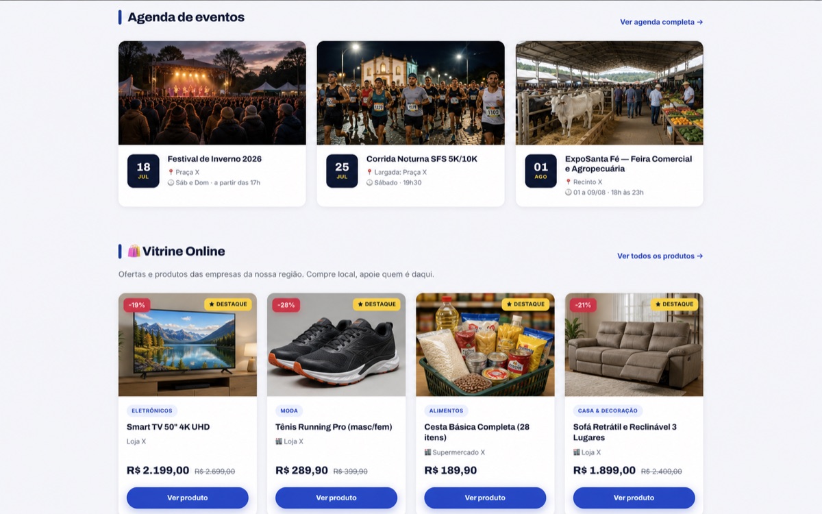 Página Agenda e Vitrine do novo portal