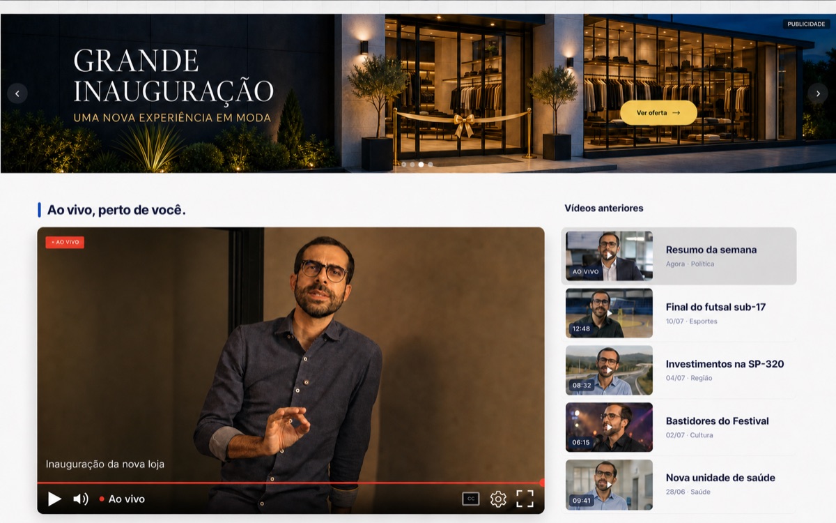Página Live e Publicidade do novo portal