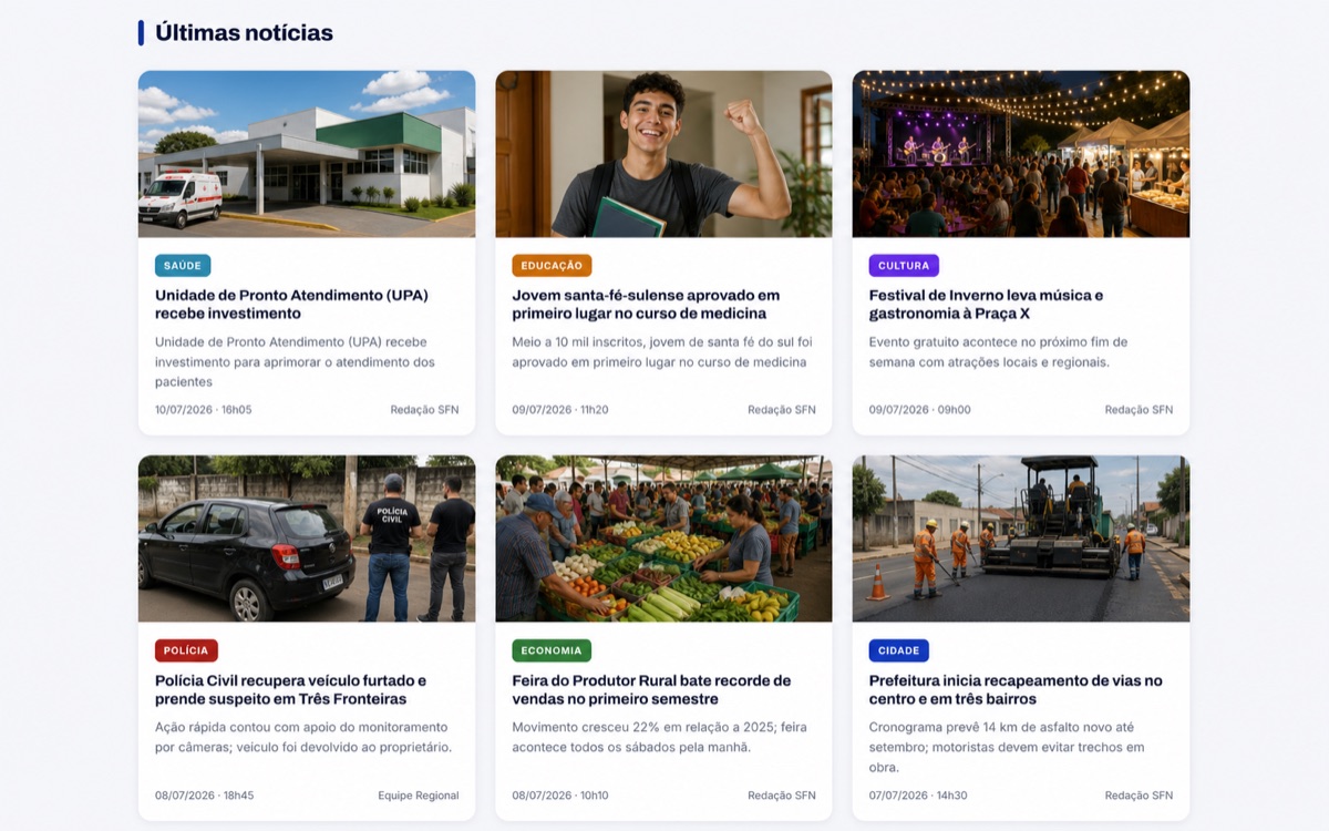 Página Últimas notícias do novo portal